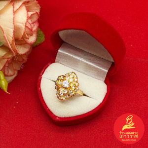 แหวนทองฝังเพชร ทรงโบราณ มาคี ชุบทอง ใส่เสริมบารมี ใส่ได้ทุกโอกาส งานสวย พร้อมส่ง รูปถ่ายจากสินค้าจริง