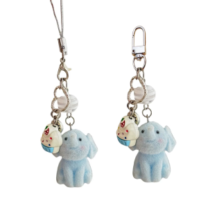 Soft Flocking Blue Elephant Keychain Lovely Animal Designs Sturdy Keyring for Kids Adults