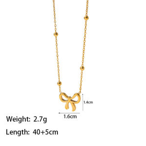 Gold Bow Necklace for Women Zinc Alloy Neck Chain Birthday Gift for Girl Wedding Party Fashion Jewelry