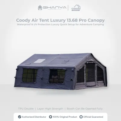 Coody Air Tent Luxury 13.68 PRO Canopy (13.68 Sqm M2) Large Inflatable Tent (Tenda Praktis) Waterproof & UV Protection Luxury Quick Setup for Adventure Camping / Glamping / Fishing / Bushcraft / Hiking - Grey