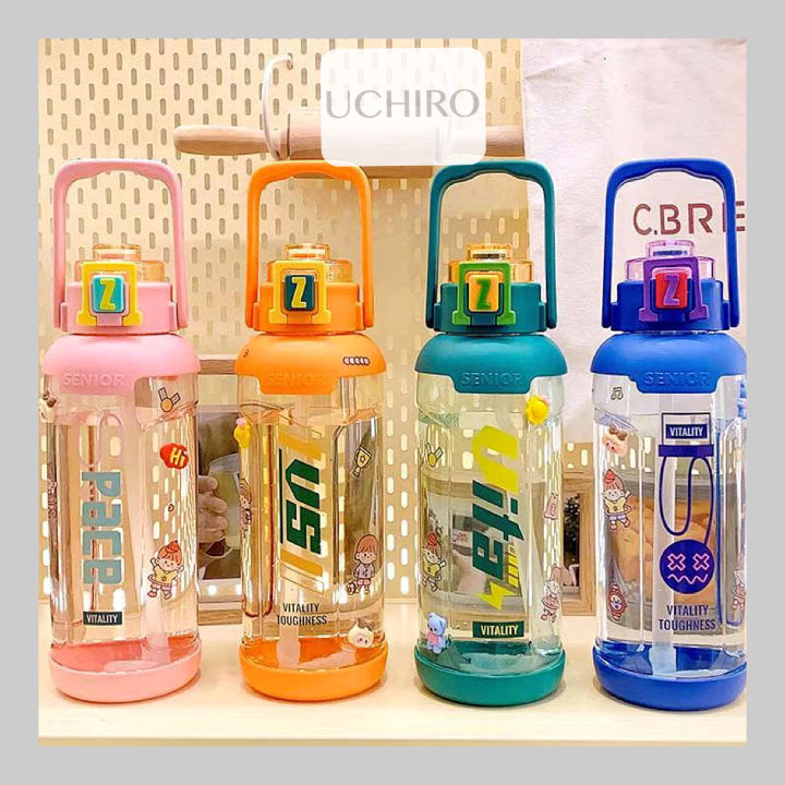 2L Water Bottle with Straw Cute Fashion Large Capacity Portable