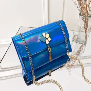 Korean fashion new small square bag flower tassel net red envelope laser glitter crossbody bag