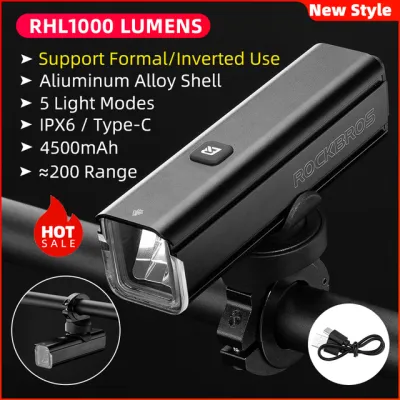 【SG Delivery】ROCKBROS Bicycle Light 1000LM 4500mAH LED USB Rechargeable Bike Front Light Rainproof Flashlight Cycling Headlight