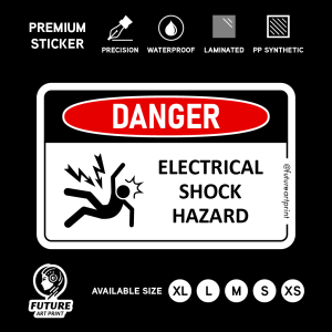 Danger Electrical Shock Hazard. High Voltage Electric Power. Bahaya Elektrik Sticker Sign Caution Warning Signage Label