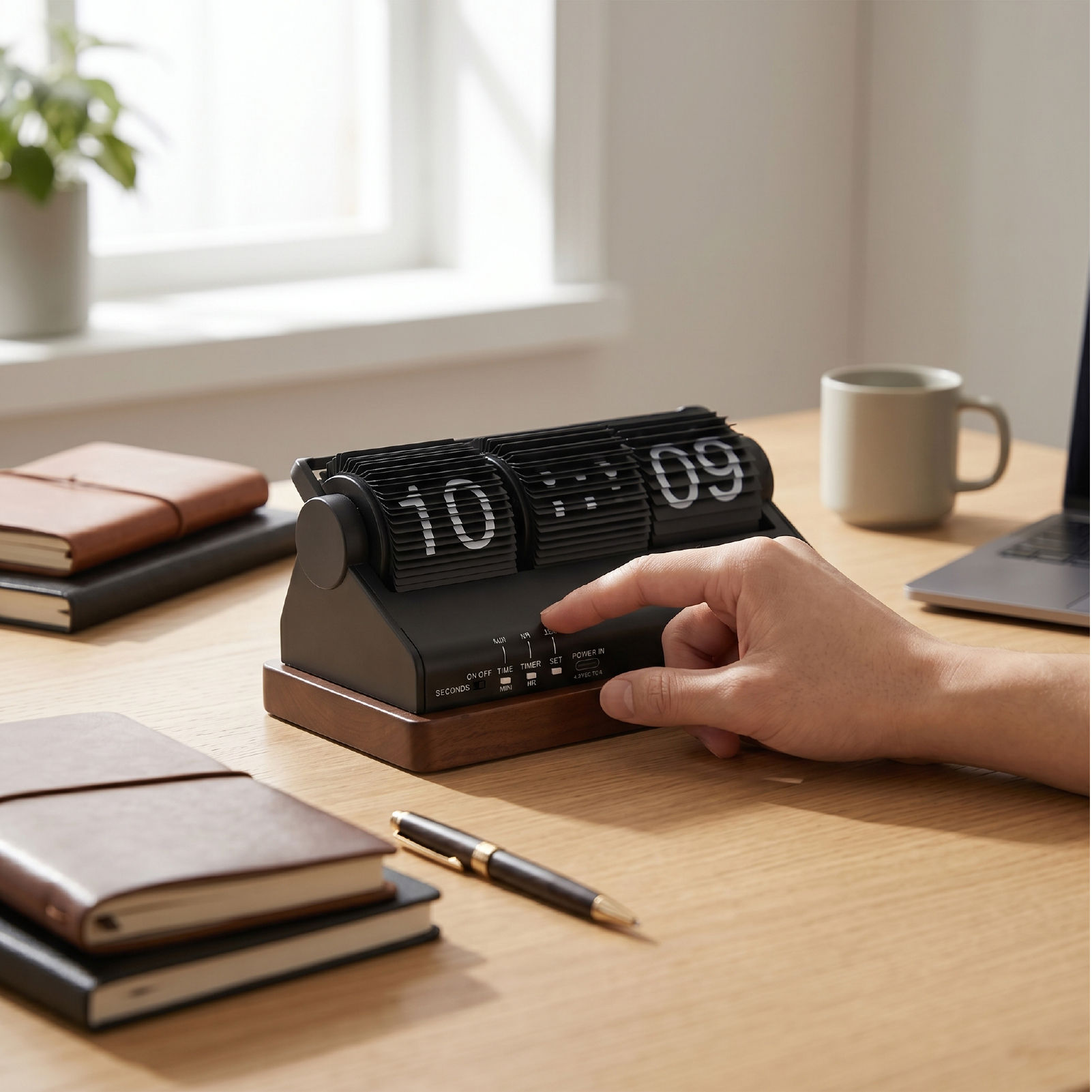 Modern Desktop Clock Decdeal Flip Clock Mechanical Quartz Movement USB Powered Retro Wooden ...
