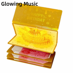DOWNA Bánh sinh nhật phong bao lì xì màu đỏ 6 khe cắm thẻ Phong bao lì xì phát sáng có nhạc Phong Bì Tiền May Mắn Màu Đỏ 3D Quà tặng Thiệp Sinh Nhật Hình Bánh Gấp Gọn Bất Ngờ