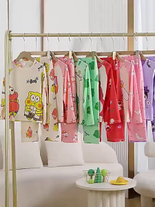 ชุดนอนเด็กแขนยาวเด็กผู้หญิงฤดูใบไม้ผลิและฤดูใบไม้ร่วงแบบบาง labubu ฤดูใบไม้ร่วงรุ่นเด็กโตสไตล์ตะวันตกชุดใส่ในบ้านเด็กผู้หญิง