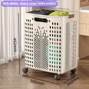 【Ship in 24H】Large Capacity Foldable Laundry Basket Removable Storage Basket Portable Plastic Wheeled Storage