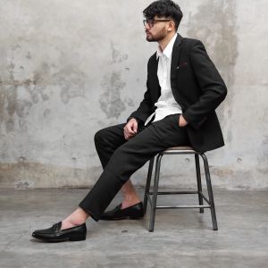 Guin Casalini Sepatu Slip On Pria Kulit Asli High Quality Shoes Kantor G-MV 330 - Black