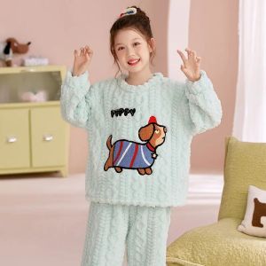 Fleece Pajamas For Girl Flannel Warm Pyjamas Kids Thicken Cartoon Teens Sleepwear Cute Big Boys Girls Night Clothes 10 12 14 16Y2026