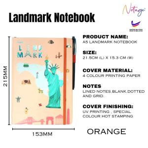 A5 Notebook Notage Hard Cover Plain Diary Planner Landmark Travel Notebook Student journal with Pen Holder