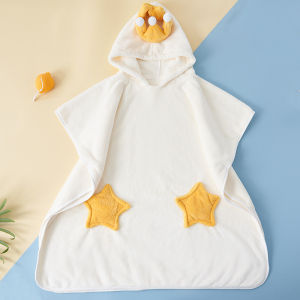 A Crown-like Childrens Bath Towel Thickened High-density Coral Fleece Hooded Bathrobe Soft Cartoon Cloak Cape