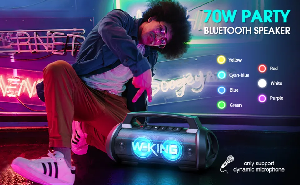 W-KING Bluetooth Speaker, 70W Super Punchy Bass Portable Speaker Loud, 42H  Playtime, IPX6 Waterproof Outdoor with Power Bank, Crystal Clear Audio,TF
