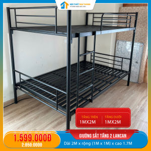 Giường sắt hai tầng 2 lan can đen kích thước 1m x 1m ĐẠI THÀNH