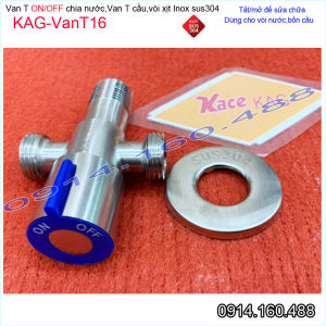 Van T chia nước ON OFF inox sus304 KAG-VanT16 van khóa vòi xịt bồn cầu D21 giảm áp lực siêu bền sử dụng tốt