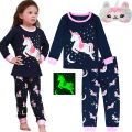 Pajamas for Kids Girl Unicorn Clothes Stars Pink Cute Cartoon Clothes Baby Glow in the Dark Long Sleeves Sleepwear Set 2-10 Years. 