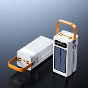120W Solar Powered Power Bank with Built-in 4 Cables LED Light Outdoor Portable External Battery