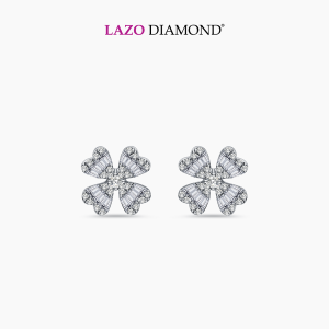 LAZO DIAMOND Blessing Blessing Clover Baguette Diamond Stud Earrings in 9k White Gold