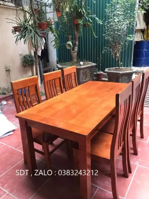 bàn ăn ghế ăn gỗ xoan đào mặt liền phòng khách phòng ăn
