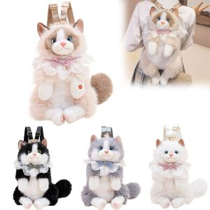 BTNM376423 Soft Fluffy Simulated Puppet Cat Backpack Realistic Cat Cute Cartoon Plush Doll Backpack Plush Cat Backpack Daypack
