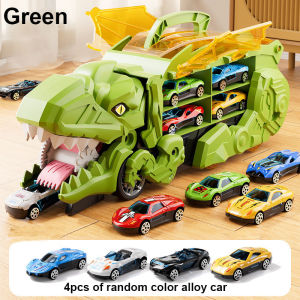 Transforming Dinosaur Truck Carrier with 4PCS Alloy Metal DieCast Model Cars Swallowing Vehicle Toy Set Boys Hadiah