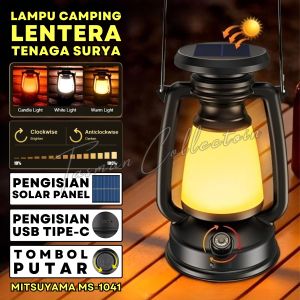 Lampu Lentera Petromak Tenaga Solar Panel Surya + Cas USB Tipe-C MITSUYAMA Lampu Jadul Camping Cahaya Dimmer MS-1041