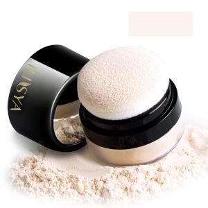 Phấn phủ dạng bột nhẹ dễ tán giúp lớp trang điểm bền lâu chống thấm nước đi kèm với bông phấn hình nấm mềm mại và gương tạo lớp nền lì dung tích 028 oz (màu ngà nhạt/màu lì).