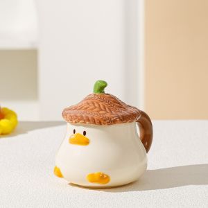 FOUNDTWO Under Glazed Cartoon Duck Ceramic Cup with Lid 400 ML Coffee Mug Creative Heat-resistant Water Cup Birthday Present