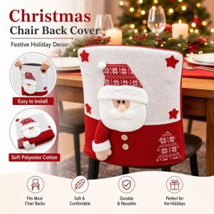YUHENNY Snowman Christmas Chair Covers Cartoon Reindeer Xmas Dinner Chair Seat Cover Washable Removable Santa Claus Chair Back Cover Christmas Decorations