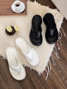 [Free Shipping] Faux Leather Thick-Soled Womens Flip-Flops for All Seasons Ins Korean Style Trendy Fashion Home Soft-Soled EVA Sandals for Women