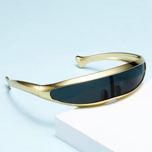 NOVELLEO Electroplated Women Eyeglass One-piece Mirror Futuristic Y2K Shades Cool UV400 Steampunk Sunglasses Men