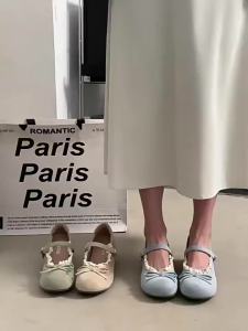 Bowknot Korean-Style Dress Sweet New Shallow-Cut Single Shoes WomenS Spring Shoes 2026 Lace With Flat Sole