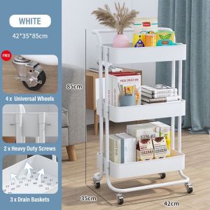 4 Tier Trolley Kitchen Storage Racks Office Shelves Book Shelving Kitchen Organizers Space Savers 带扶手推车置物架
