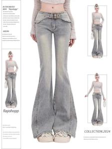 Y2k Korean Gyaru Kpop Low Rise Flare Jean Women Korean Low Rise Denim Pants Blue 2000s Aesthetic Grunge Tide Vintage Harajuku2026
