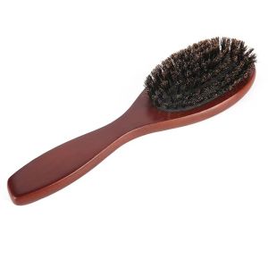 Hengfa Lina Natural Boar Bristle Hairbrush Wood Handle Boar Bristle Beard Comb Styling Detangling Straighten Brown Massage Comb Styling Tool