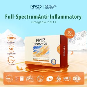 NYO3 Norwegian Salmon Oil 30s IFOS 5 Star 100% Pure Full Spectrum DPA Supports Hair Skin & Acne