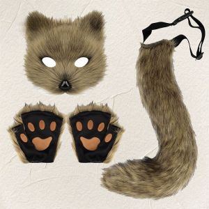 Erotic Mask Set Women Fox Tail Plush Mask Faux Halloween Mask Set