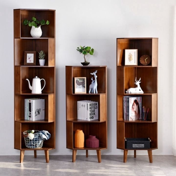 Bamboo Solid Wood Corner Shelf Living Room Simple Storage Bookshelf 