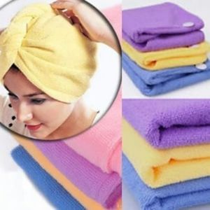 Handuk Keramas White Smile Les Hitam dan Polos / Cepat Kering Magic Towel Hair Wrap Serbaguna / Handuk Turban bahan microfiber halus - Pink dan Putih Bordir