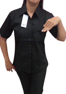 Kemeja Hitam Pendek Wanita Kantong 1 Double Klep