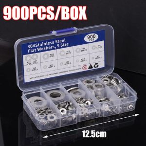 900pcs Stainless Steel Flat Washers Plain Lock Washer Rings Metal Gaskets Screw Bolts Fastener Assortment Set for Factory Repair