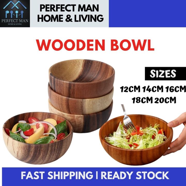 [sg Ready Stock]japanese Wooden Bowl Salad Bowl Rice Bowl Acacia Wood 