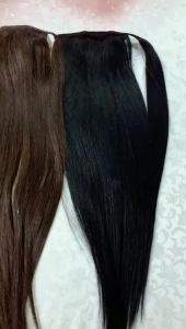 Straight Human Ponytail Remy Hair Clip Brazilian Human Hair Extensions Wrapped Around Headband Wearable Hairpiece Natural 15%