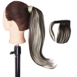 HUNIU Nhún lại Tóc giả đuôi ngựa hơi xoăn dài Tổng hợp 18 inch Tóc giả đuôi ngựa quấn quanh Phụ kiện tóc Giả mạo Tóc giả kiểu đuôi ngựa dành cho phụ nữ