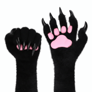 SHEBE668 Furry Cat Claw Gloves Long Silicone Paw Pads Plush Gloves Funny Cosplay Costume Accessories Animal Claw Hand Gloves Halloween