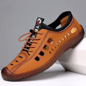 [Free Shipping] MenS Summer Sandals Breathable And Casual With A Perforated Design Leather Upper And Soft Comfortable Sole