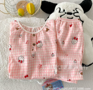 (มีของพร้อมส่ง) ชุดนอนการ์ตูนใหม่สำหรับผู้หญิง แขนสั้นกางเกง ขาสั้นผ้าฝ้าย ชุดฤดูร้อนสำหรับสาวหวาน