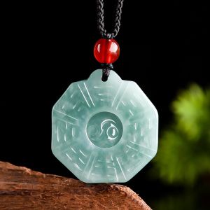 TIMESWIND Natural A-grade Light Green Tai Chi Bagua Pendant with Certificate Lucky Women Necklace