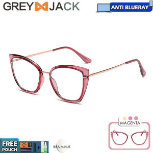 Grey Jack Kacamata Antiradiasi Blueray Tr+Metal Cat Eye Wanita Bisa Minus Antiradiasi Blueray Photocromic Bluecromic NLFA 605