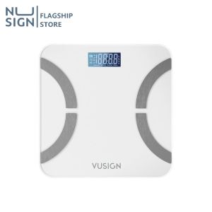 Nusign เครื่องชั่งน้ำหนัก ดิจิตอล วัดBMI หน้าจอ LCD ความละเอียดสูง ที่ชั่งน้ำหนัก ตาชั่งอัฉริยะ วัดดัชนีร่างกาย มวลไขมัน รับน้ำหนักได้สูงสุด 180 kg เชื่อม App ผ่านบลูทูธ Weight Scale